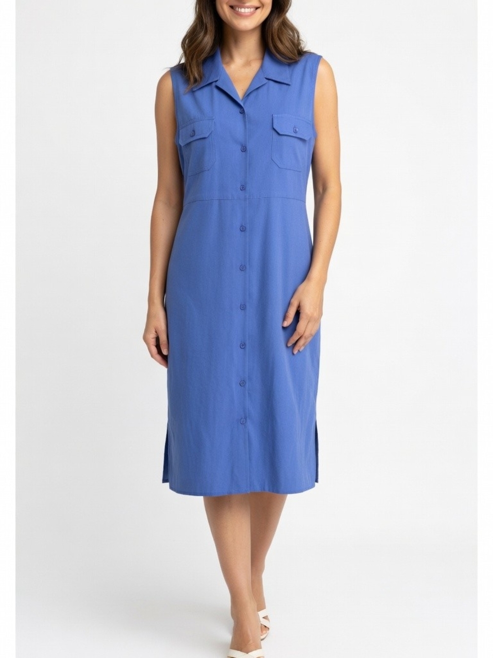 Villager Sport Blue Sleeveless Button-Front Shirt Dress NWT Size 16
